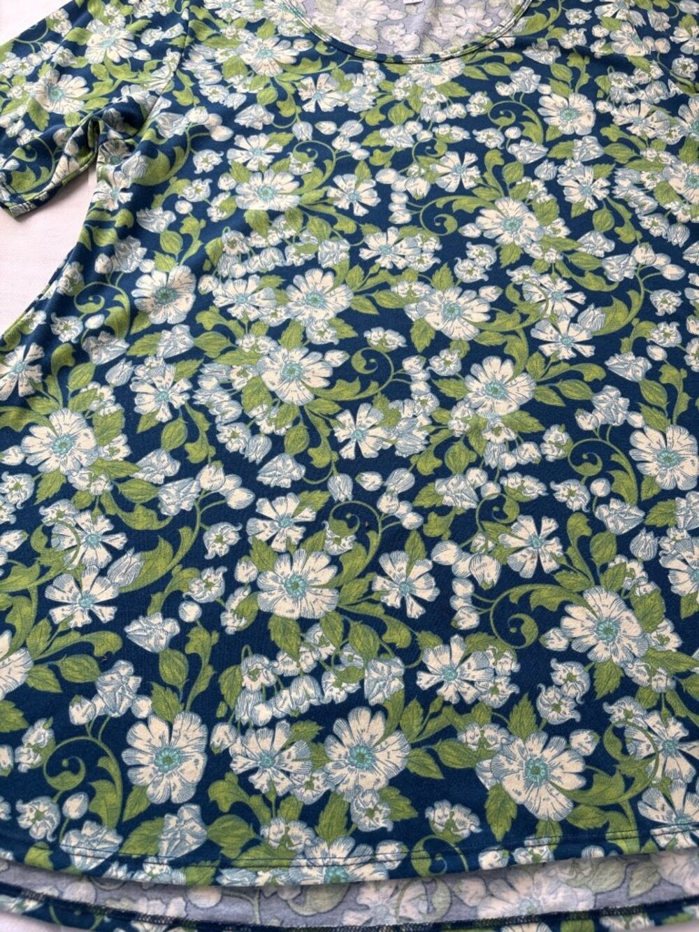 Lularoe Womens Floral Short Sleeve A-Line Tunic Dress Blue/Green Pattern Size L - Picture 2 of 12
